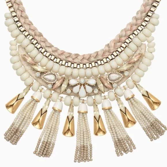 Stella & Dot | Ivory White + Vintage Gold Eloisa Statement Tassel Neckla… - Picture 6 of 15